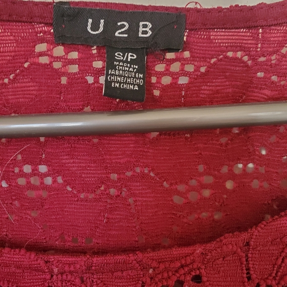 Burgundy Lace Sheer Long Sleeve Top Size S (Fits like XS) - Picture 2 of 4